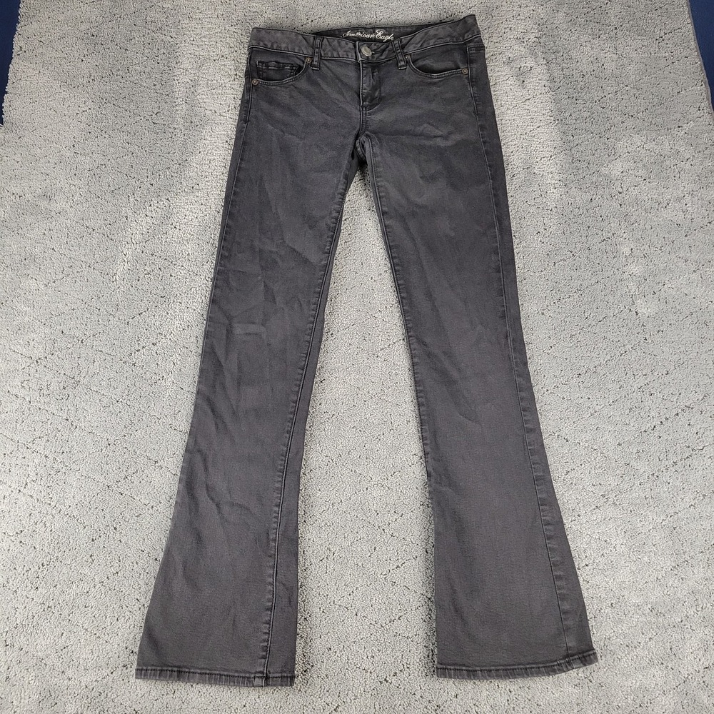 American Eagle Jeans Womens 8 Black Skinny Kick Bootcut Low Rise Stretch Denim